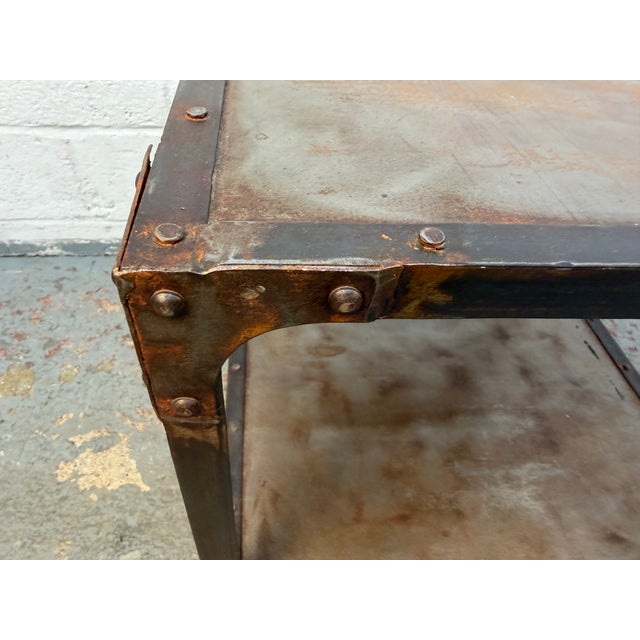 Silver Late 20th Century Rustic Industrial Two-Tier Metal Accent Table For Sale - Image 8 of 15