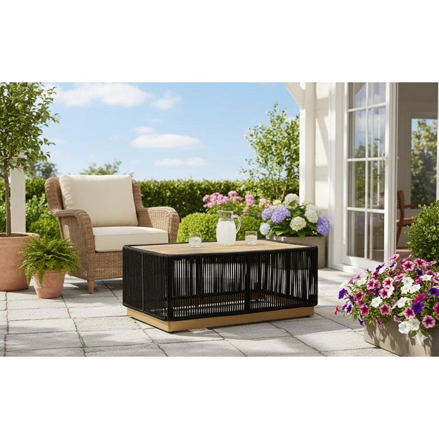 Black Alpine Teak Outdoor Collection Black Rope Coffee Table For Sale - Image 8 of 8