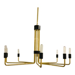 Mid-Century Modern Style Brass and Black Chandelier in the Style of Tommi Parzinger For Sale