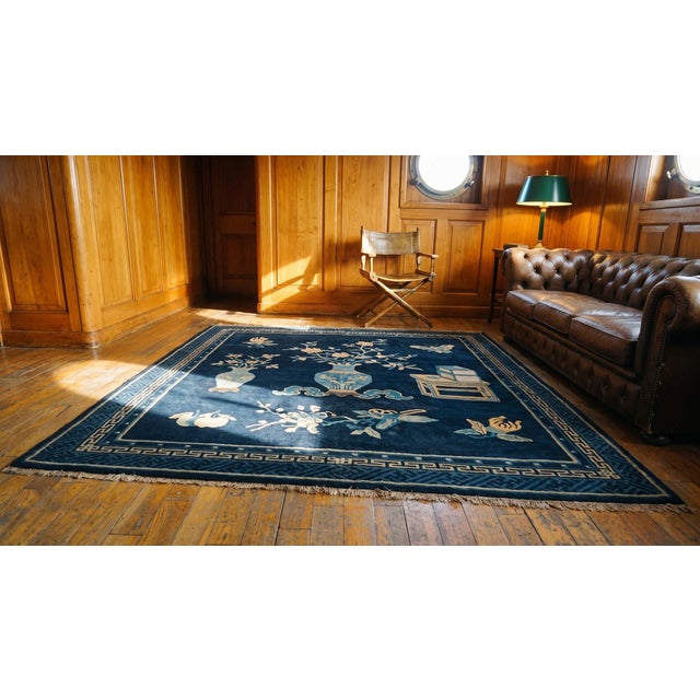 Navy Blue Early 20th Century Chinese Baotou Scholars Carpet For Sale - Image 8 of 9