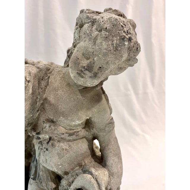 Vintage Mid-Century Neoclassical Weathered Concrete 18" Cherub Fountain Sculpture For Sale - Image 15 of 16