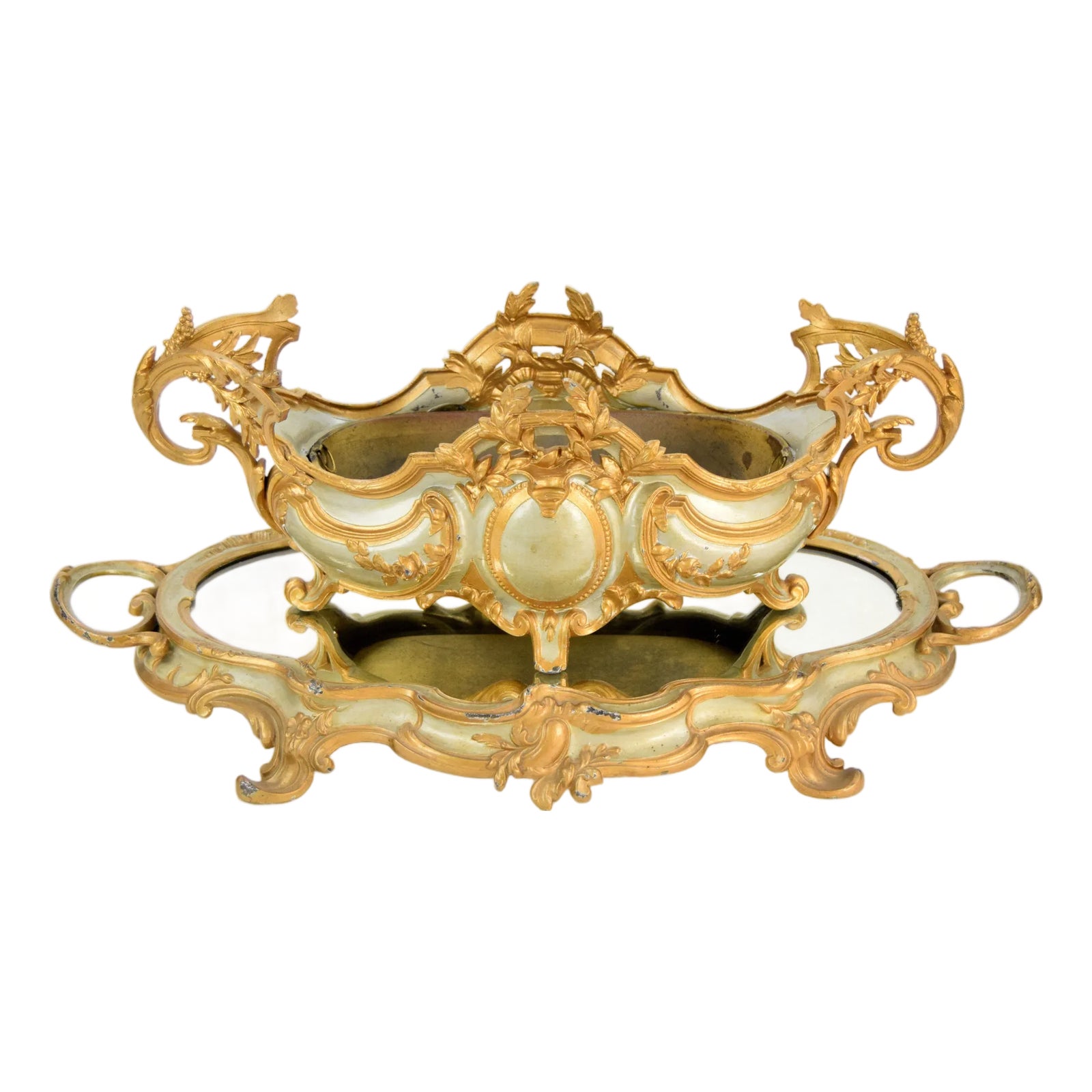 French Rococo Revival Jardinière with Mirrored Stand, 1900, Set of 2 ...