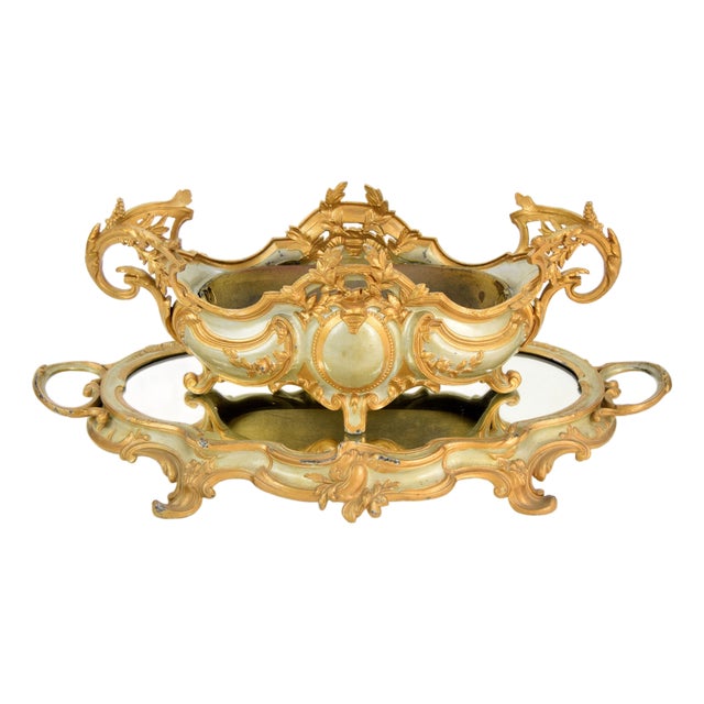 French Rococo Revival Jardinière with Mirrored Stand, 1900, Set of 2 For Sale