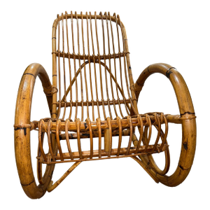 A Vintage Bamboo and Rattan Rocking Chair, in the Franco Albini Style.