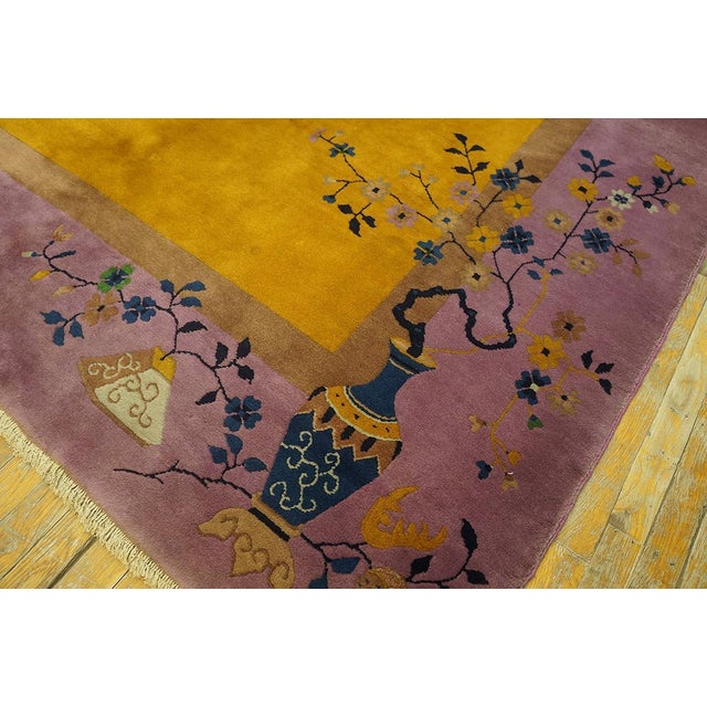 Gold Extraordinary Gold Ground Color Wiht Violet Border Antique Chinese Art Deco Rug by Nichols Workshop For Sale - Image 8 of 8