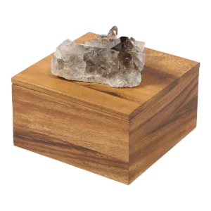 Modernist Bookmatched Walnut Decorative Box With Smoky Quartz Embellishment