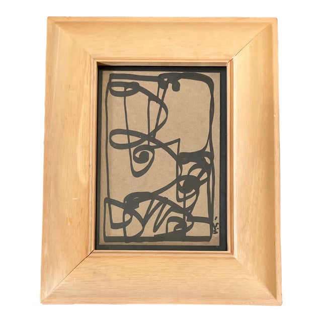 Contemporary Original Wayne Cunningham Abstract Marker Drawing Vintage Frame For Sale
