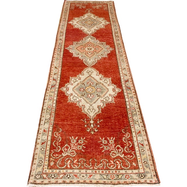 Turkish Vintage Circa 1940 Turkish Oushak Runner Rug, 2'9 X 10'9 For Sale - Image 3 of 8