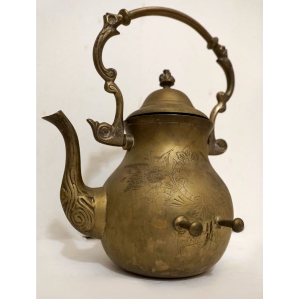 Antique Engraved Victorian Brass Hot Water Tea Kettle For Sale - Image 12 of 12