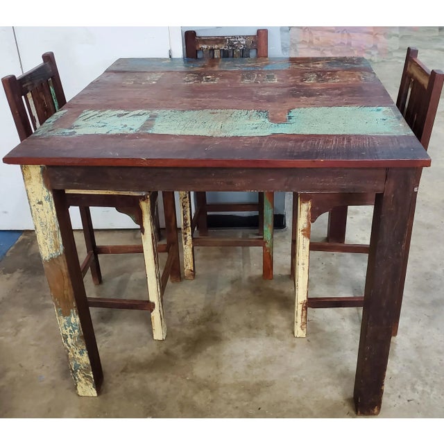 Indonesian High Top Wood Dining Table Set - 5 Pieces For Sale In Orlando - Image 6 of 7