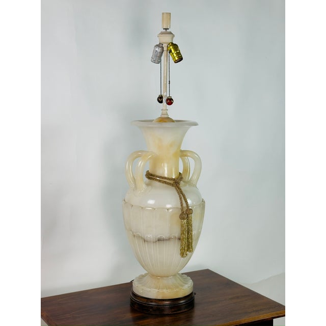 Early 20th Century Monumental Carved Alabaster Neoclassical Lamp For Sale In Los Angeles - Image 6 of 7
