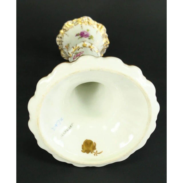 1800's Porcelain Candlestick Gilt & Hand Painted Flowers Germany Marked For Sale - Image 9 of 12