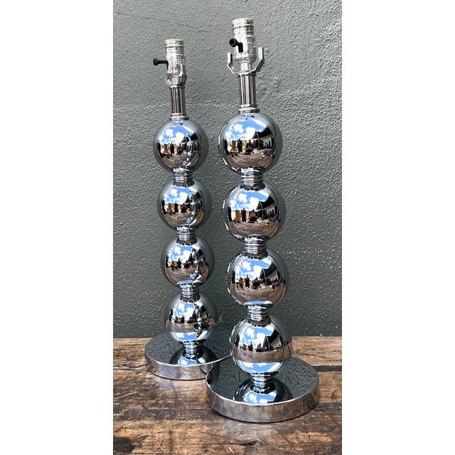 Vintage After Kovacs Stacked Chrome Sphere Lamps - Pair For Sale - Image 10 of 12