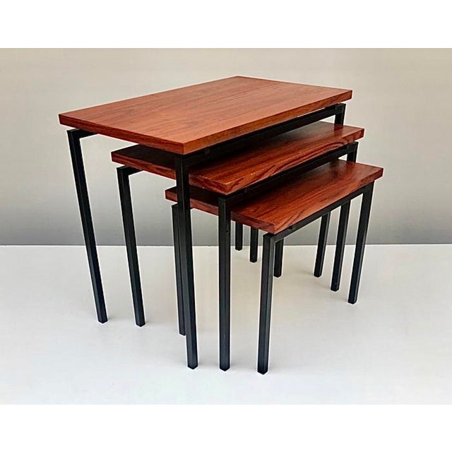 A rare set of three nesting tables designed by Cees Braakman for Pastoe in the Netherlands in the 1950s. Comprising three...