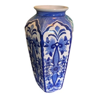 Blue and White Porcelain Chinoiserie Vase For Sale