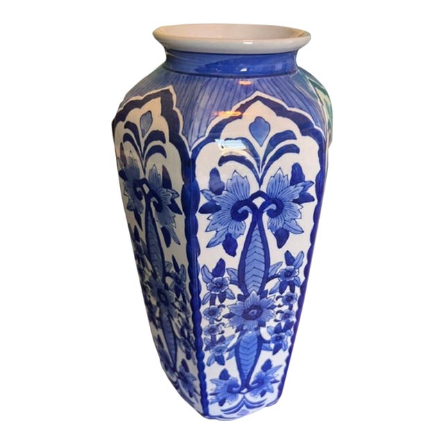 Blue and White Porcelain Chinoiserie Vase For Sale