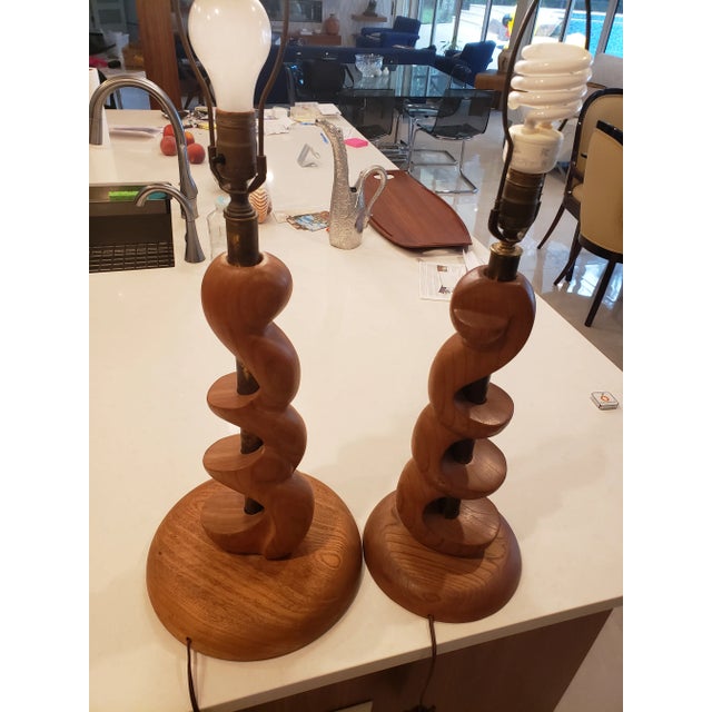 Mid-Century Organic Sculpture Form Wood Lamps - a Pair For Sale In Orlando - Image 6 of 8