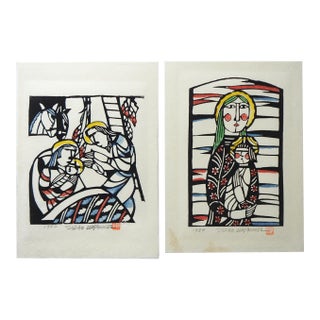 Late 20th Century After Sadao Watanabe Madonna and Nativity Prints - A Pair For Sale