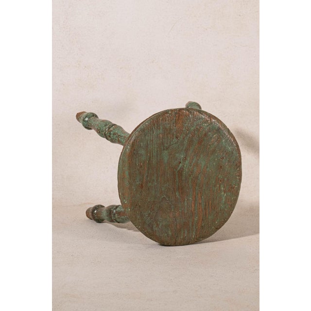 English Antique Green Painted Turned Milk Stool For Sale - Image 3 of 4