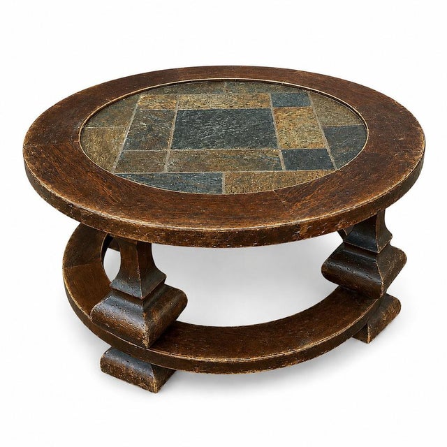 1980s Round Coffee Table in Stone and Wood, 1980s For Sale - Image 5 of 5