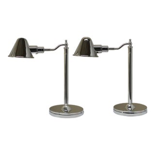 Pair of Ralph Lauren Polished Nickel Chrome Pharmacy Desk Lamps For Sale