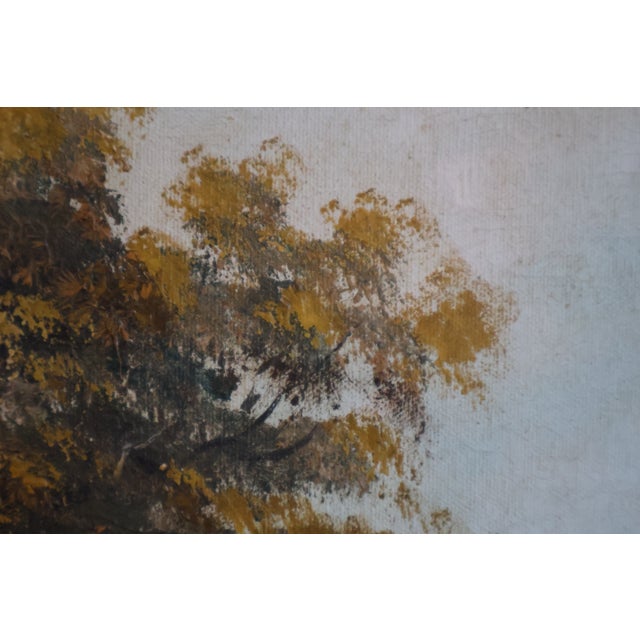 Wood Mid 20th Century B. M. Brown Signed Autumn Cottage Landscape Oil Painting in Wide Gilt Frame For Sale - Image 7 of 18