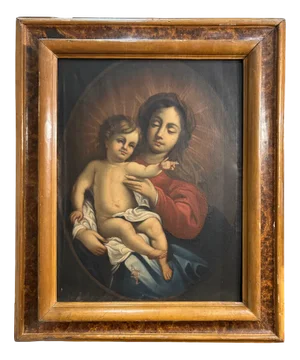 Emilian Artist, Large Madonna with Child, Late 17th Century, Canvas Painting, Framed