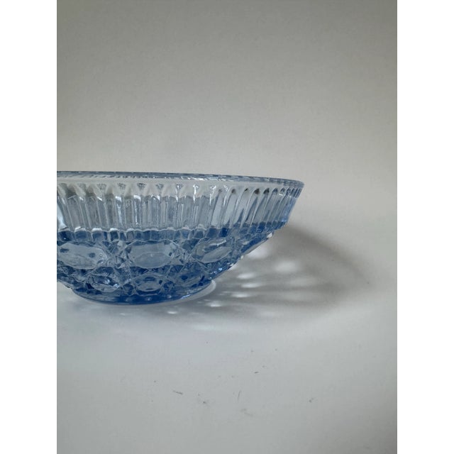 Late 20th Century Vintage Indiana Glass Windsor/ Royal Brighton Light Blue Bowl in a Button and Woven Cane Pattern For Sale - Image 5 of 8