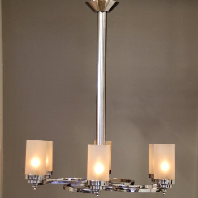 Art Deco Glass Six-Arm Ceiling Lamp, 1930s For Sale - Image 10 of 18