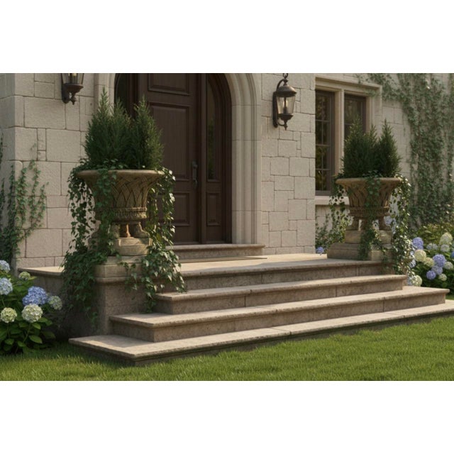 1980s Pair of Mid-Century Neoclassical Cast Stone "Basketweave" Planters on Lion Paw Feet For Sale - Image 10 of 10