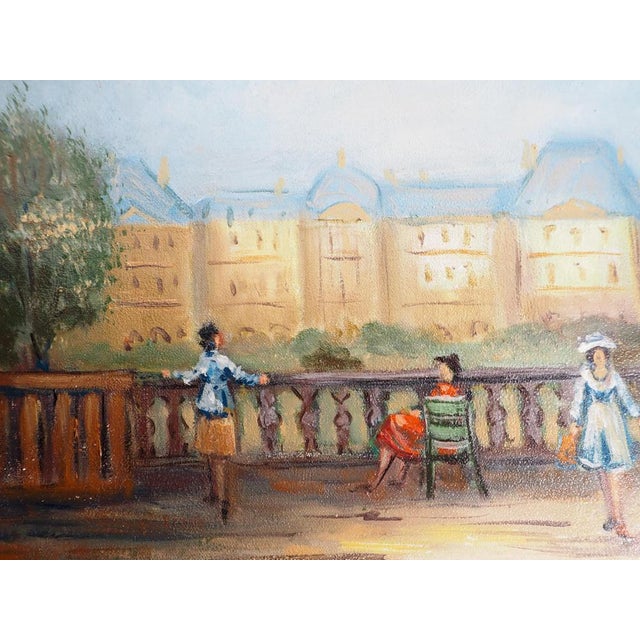 Modern Michel Pabois, Paris, Day in the Luxembourg Garden, Original Oil on Canvas For Sale - Image 3 of 7