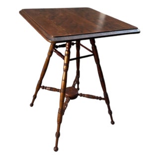 Antique Spool-Turned Oak Side Table For Sale