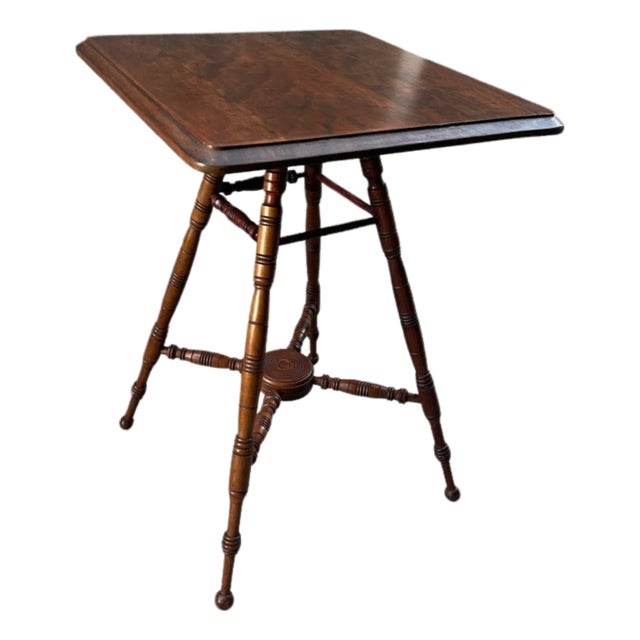 Antique Spool-Turned Oak Side Table For Sale