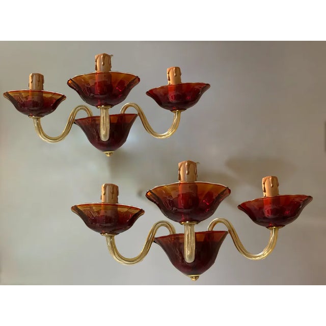 Vintage Italian Ruby Red Murano Glass Sconces from Made Murano Glass, Set of 2 For Sale - Image 7 of 7