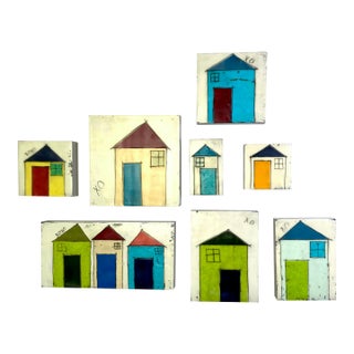 Encaustic Collage Installation by Gina Cochran - "Tiny Dwellings" Series - The Whole Village - Set of 8 For Sale