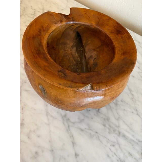 Brown Vintage 1970s Live Edge Handcarved Olivewood Burl Bowl For Sale - Image 8 of 11