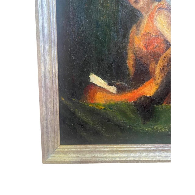 1920s Antique Oil on Canvas Portrait Painting of a Woman Reading a Book, Circa 1920, Signed Fish For Sale - Image 5 of 9