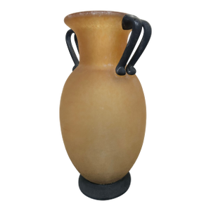 Murano Glass Amphora Scavo Vase Frosted Amber Gold Table Vase Ea Made in Italy