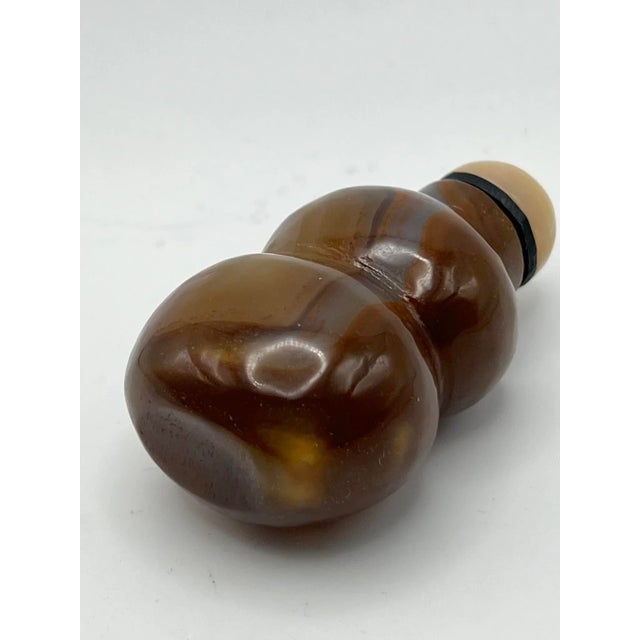 Brown Vintage Chalcedony Double Gourd Snuff Bottle For Sale - Image 8 of 14