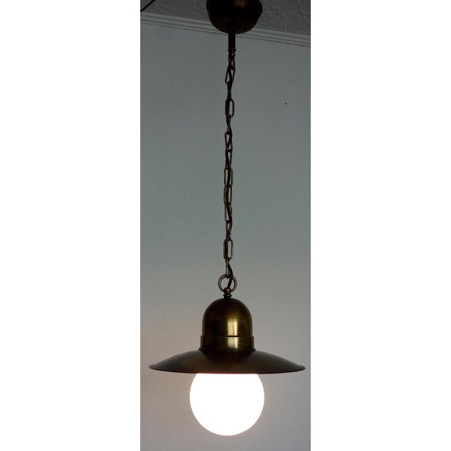 1950s Antique Brass and Glass Pendant Lamp, 1950s For Sale - Image 5 of 9