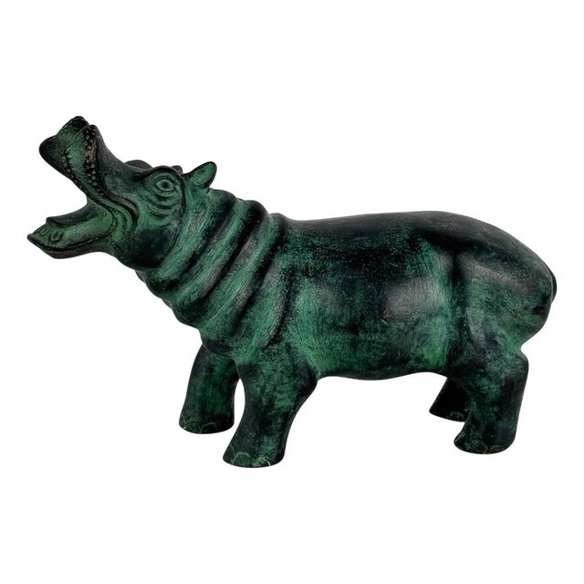 Patinated Hippopotamus Sculpture, 1980s, Bronze For Sale