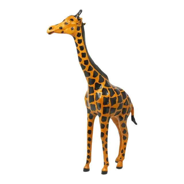 Vintage 22" Leather Giraffe Figure For Sale