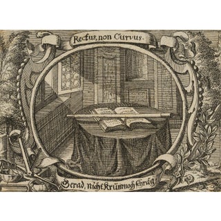J. Meyer, Rectus, Non Curvus, Emblematic Representation, 17th-century, Etching For Sale