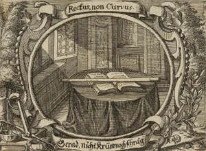 J. Meyer, Rectus, Non Curvus, Emblematic Representation, 17th-century, Etching