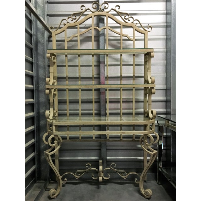 Ornate Iron Baker's Rack With Glass Shelves Chairish