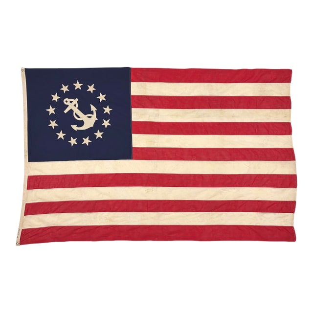 Large Modified Vintage Cotton Flag With New Yacht Ensign Emblem For Sale