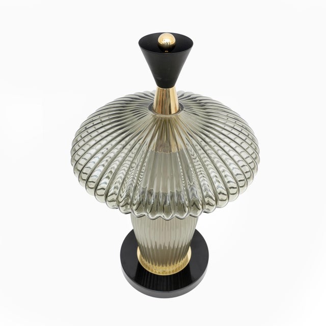 2000 - 2009 Mushroom-Shaped Table Lamps Murano Glass and Brass in Feng Shui style, Set of 2 For Sale - Image 5 of 9