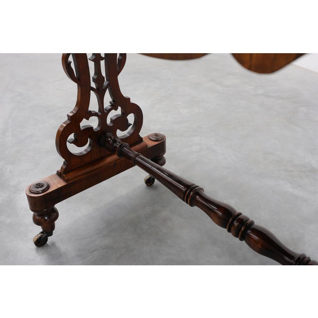 Victorian Walnut Side Table with Inlaid Top and Pierced Scroll Ends, England, 1870 For Sale - Image 9 of 14