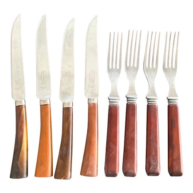 Vintage Bakelite Flatware Set, Sheffield, England Stainless Steel For Sale