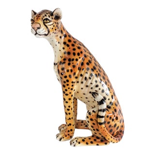 Vintage Ceramic Cheetah Sculpture For Sale